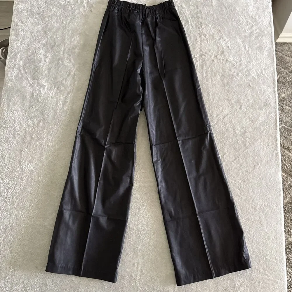 Vintage Women’s Black Formal Pants Wide-Leg Solid Tie Elastic Waist Preppy - Picture 4 of 16